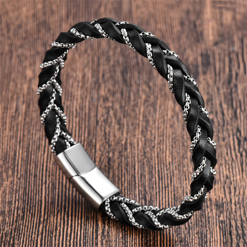 Nimara Ritual Simple Design Titanium Steel Calm Braided Leather Buckle Bracelet