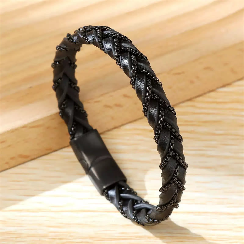 Nimara Ritual Simple Design Titanium Steel Calm Braided Leather Buckle Bracelet