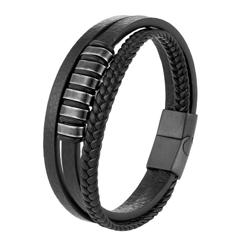 Nimara Ritual Simple Titanium Steel Braided Three-layer Leather Buckle Calm Bracelet