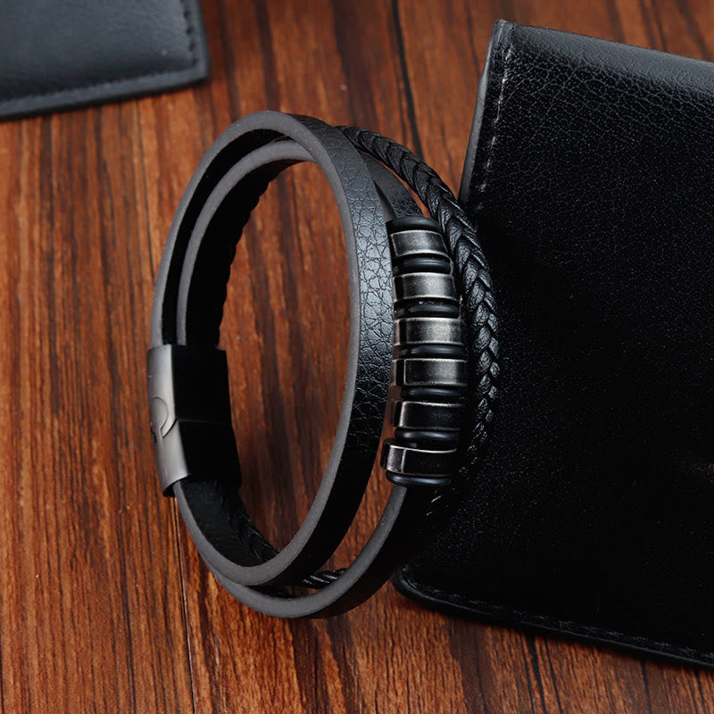 Nimara Ritual Simple Titanium Steel Braided Three-layer Leather Buckle Calm Bracelet