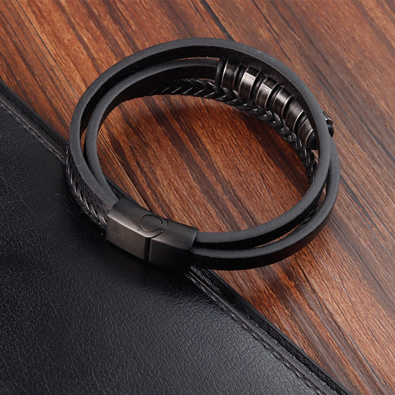 Nimara Ritual Simple Titanium Steel Braided Three-layer Leather Buckle Calm Bracelet