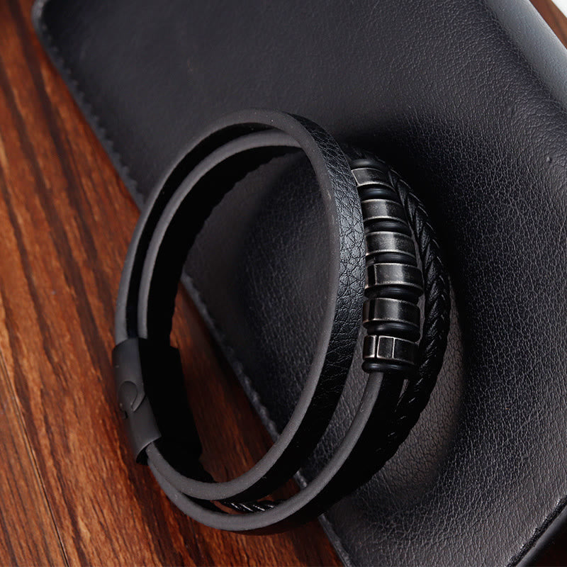 Nimara Ritual Simple Titanium Steel Braided Three-layer Leather Buckle Calm Bracelet
