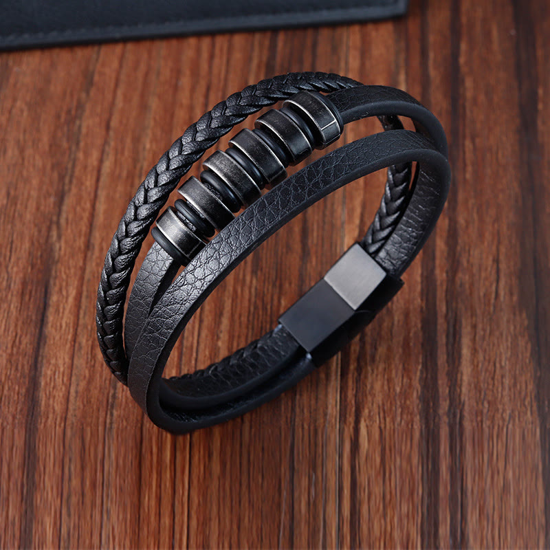 Nimara Ritual Simple Titanium Steel Braided Three-layer Leather Buckle Calm Bracelet
