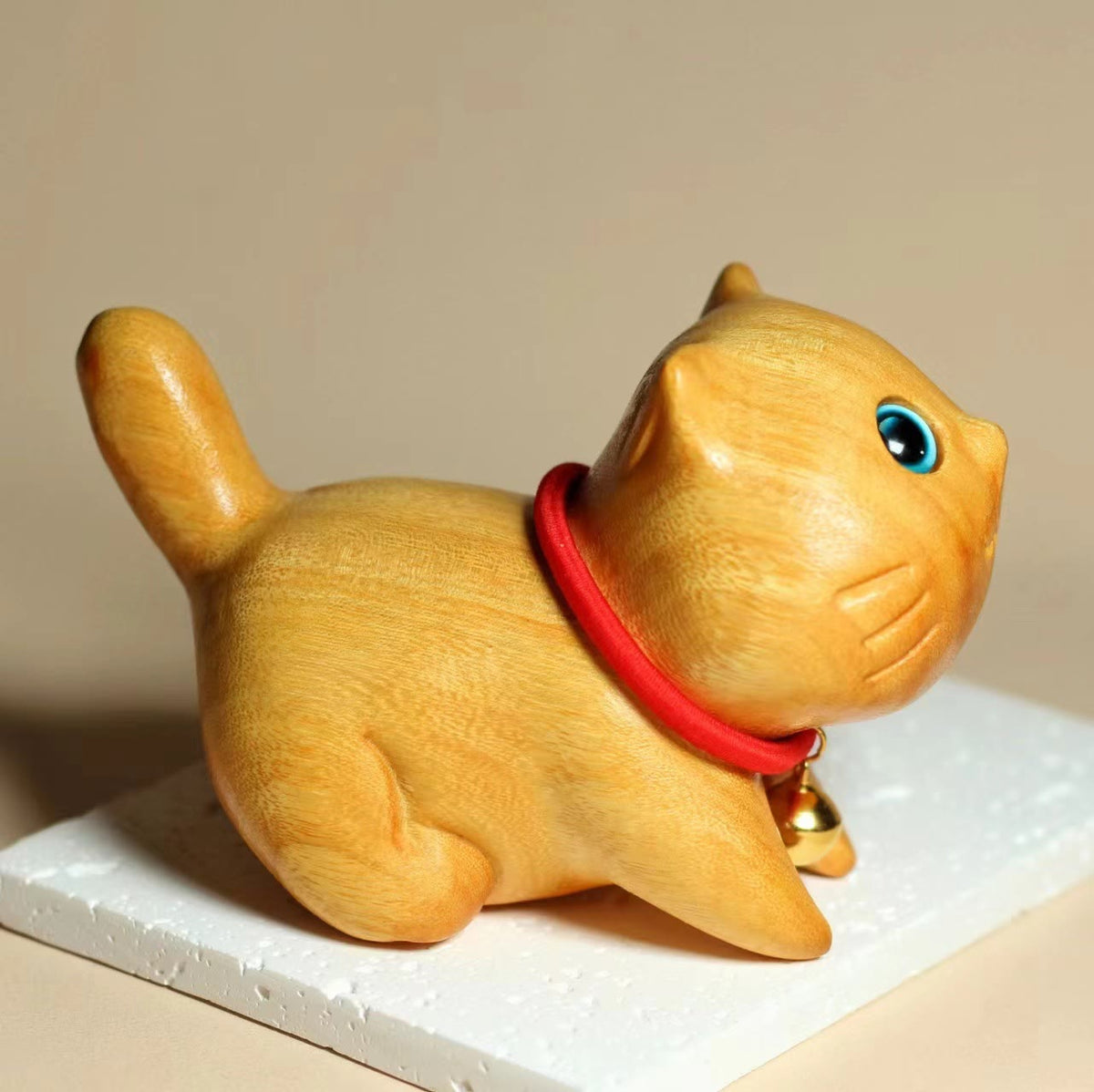 Nimara Ritual Mini Sandalwood Carved Lucky Confident Cat Healing Decoration