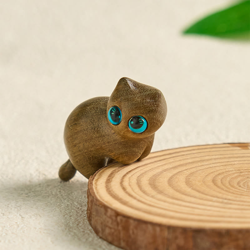 Nimara Ritual Mini Cute Stretching Cat Carved Soothing Desk Decoration