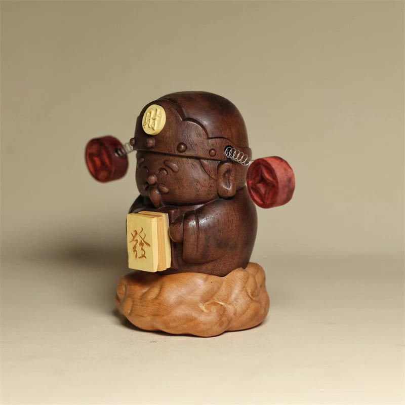 Nimara Ritual God Of Wealth Caishen Black Walnut Beech Statue Fu Character Copper Coins Home Decoration