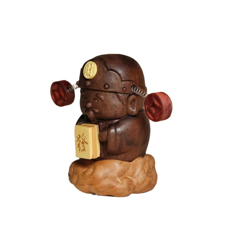 Nimara Ritual God Of Wealth Caishen Black Walnut Beech Statue Fu Character Copper Coins Home Decoration