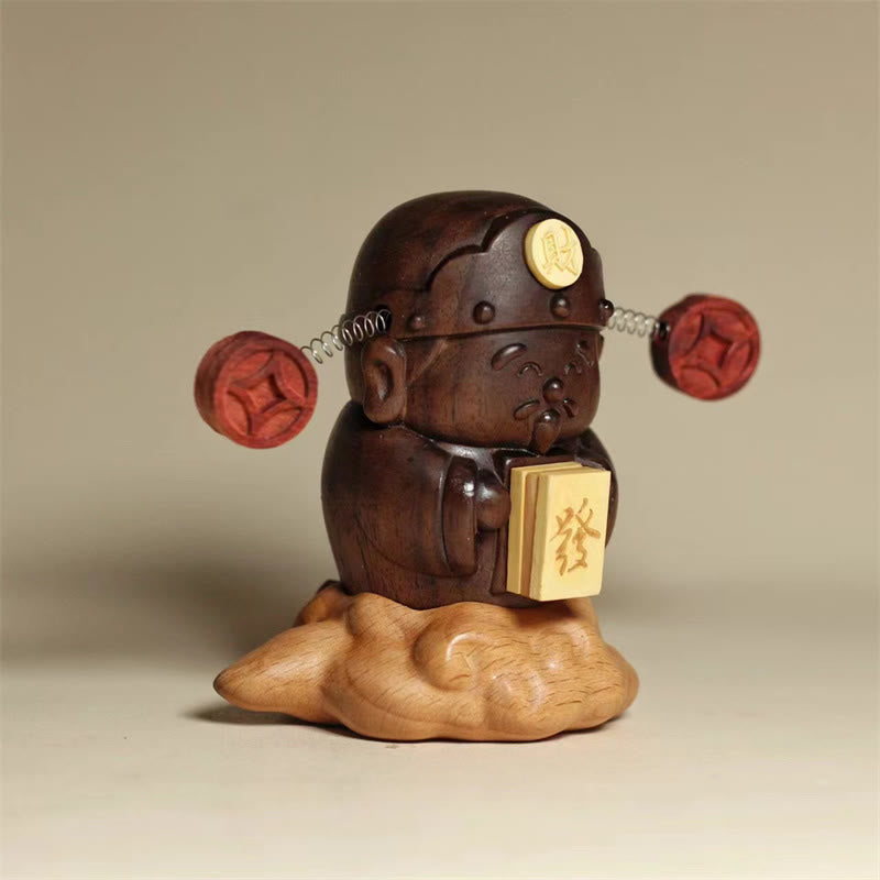 Nimara Ritual God Of Wealth Caishen Black Walnut Beech Statue Fu Character Copper Coins Home Decoration