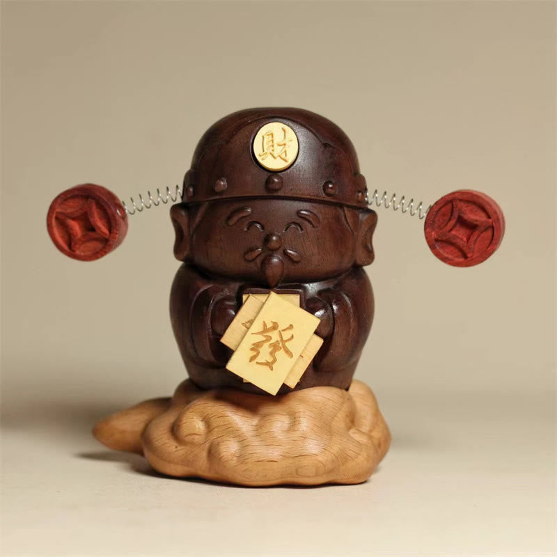 Nimara Ritual God Of Wealth Caishen Black Walnut Beech Statue Fu Character Copper Coins Home Decoration