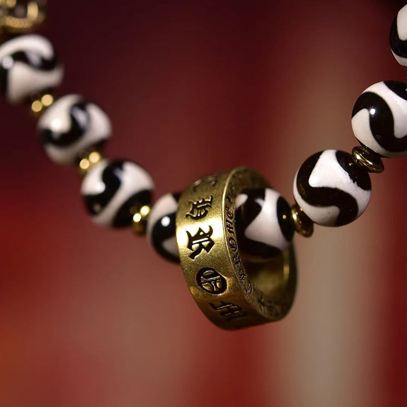 Nimara Ritual Vintage Tibetan Dzi Bead Om Mani Padme Hum Blessings Bracelet