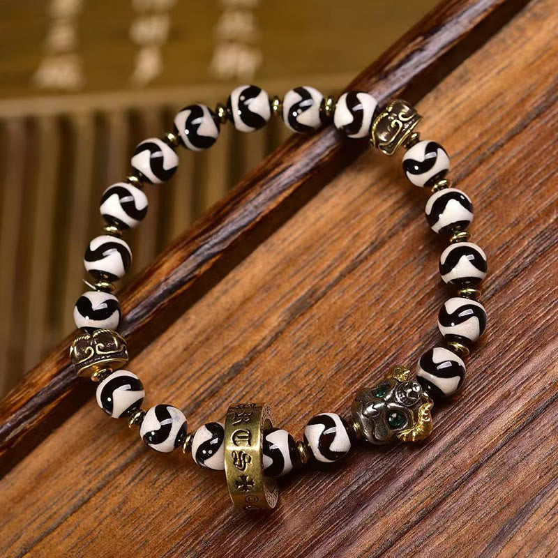 Nimara Ritual Vintage Tibetan Dzi Bead Om Mani Padme Hum Blessings Bracelet