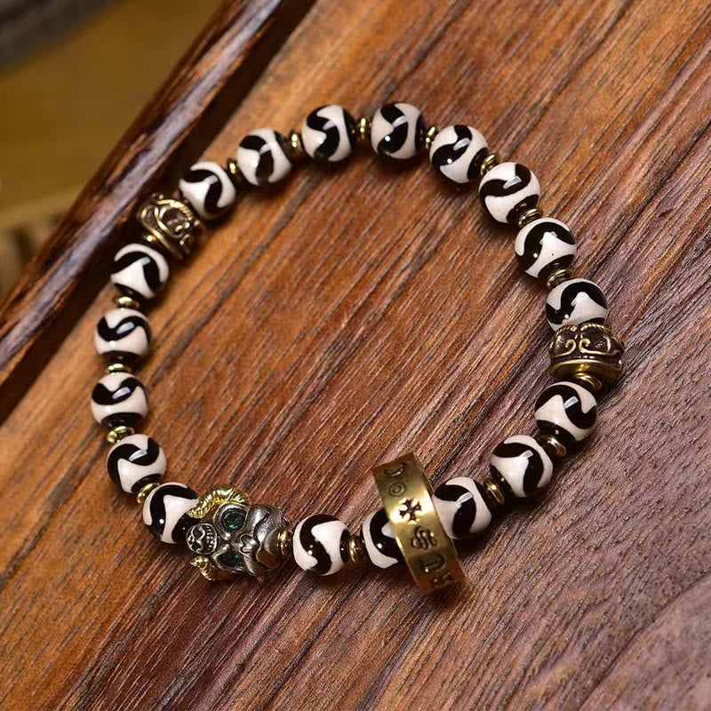 Nimara Ritual Vintage Tibetan Dzi Bead Om Mani Padme Hum Blessings Bracelet