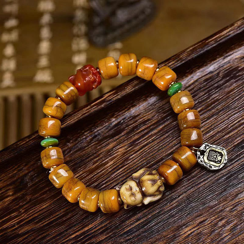 Nimara Ritual Vintage Tibetan Bone Beads Dzi Bead Cute Fox Balance Bracelet