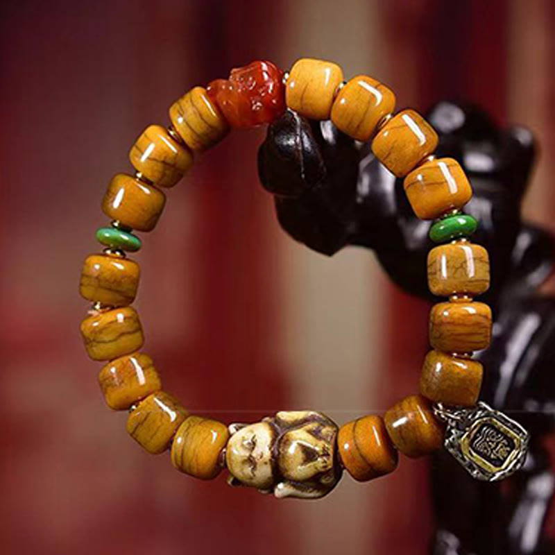 Nimara Ritual Vintage Tibetan Bone Beads Dzi Bead Cute Fox Balance Bracelet