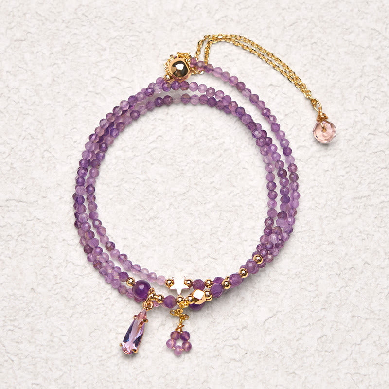 Nimara Ritual Natural Amethyst Water Drop Star Meditation Triple Wrap Bracelet