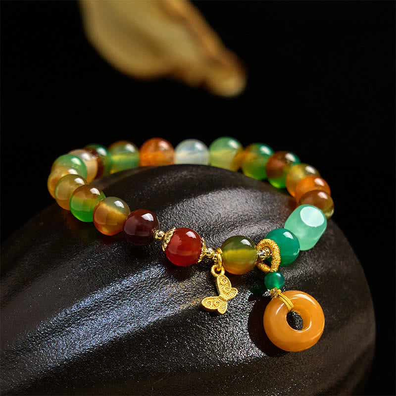 Nimara Ritual Natural Colorful Peacock Agate Butterfly Peace Buckle Lily Of The Valley Support Bracelet