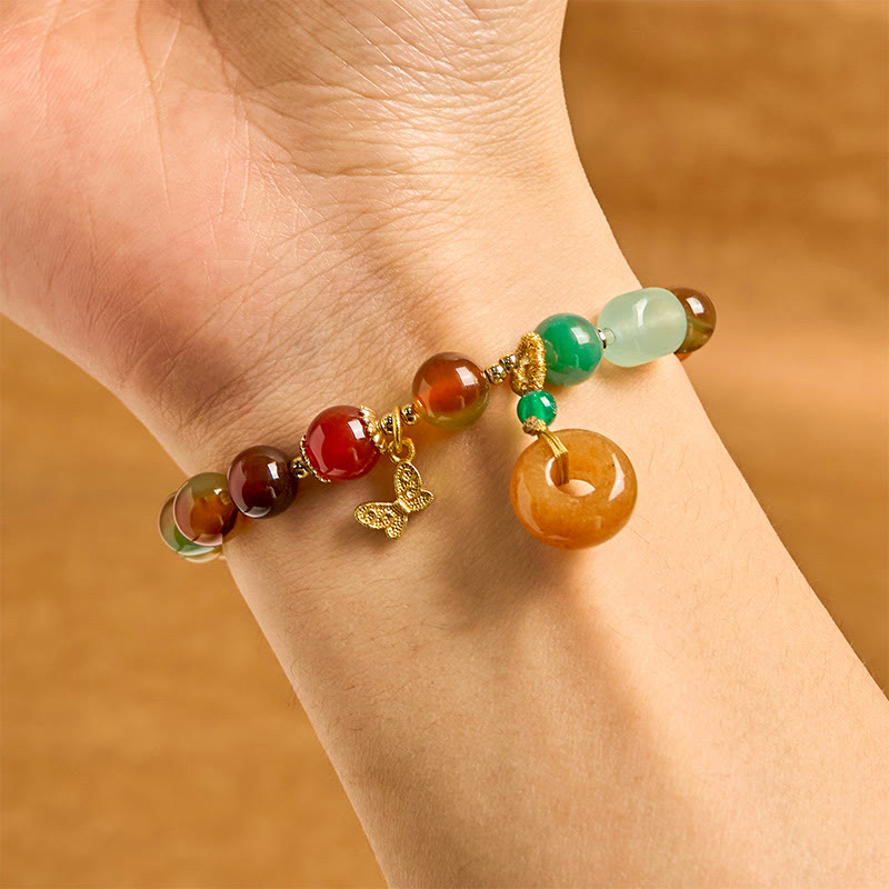 Nimara Ritual Natural Colorful Peacock Agate Butterfly Peace Buckle Lily Of The Valley Support Bracelet