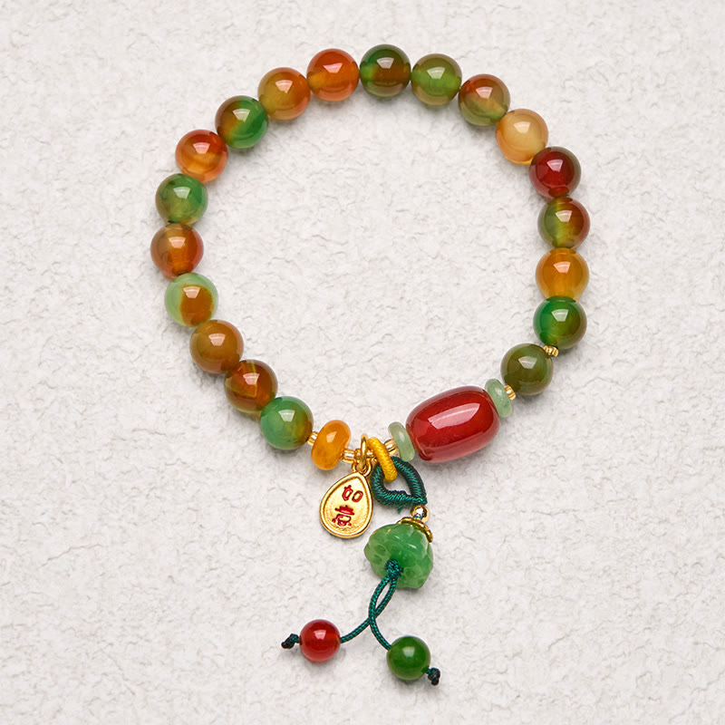 Nimara Ritual Natural Colorful Peacock Agate Chalcedony Ruyi As One Wishes Charm Courage Bracelet