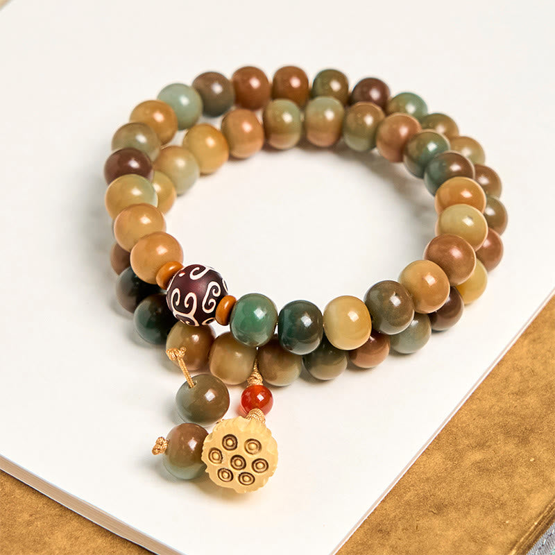 Nimara Ritual Colorful Bodhi Seed Lotus Pod Charm Peace Double Wrap Bracelet