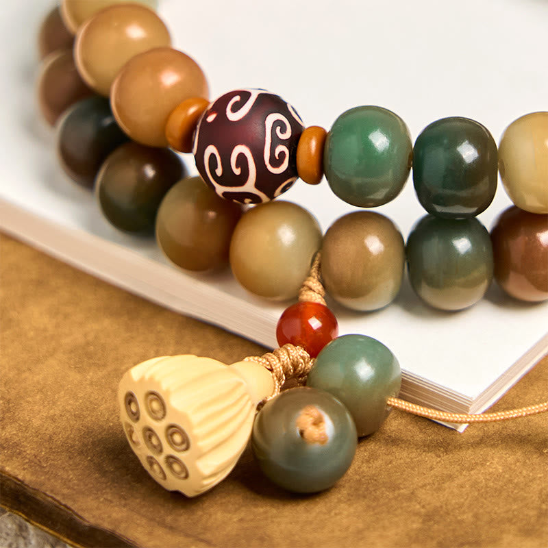 Nimara Ritual Colorful Bodhi Seed Lotus Pod Charm Peace Double Wrap Bracelet