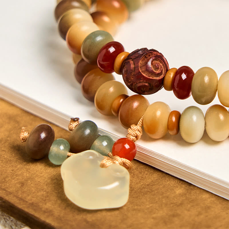 Nimara Ritual Colorful Bodhi Seed Peace Lock Charm Wisdom Abacus Beads Double Wrap Bracelet