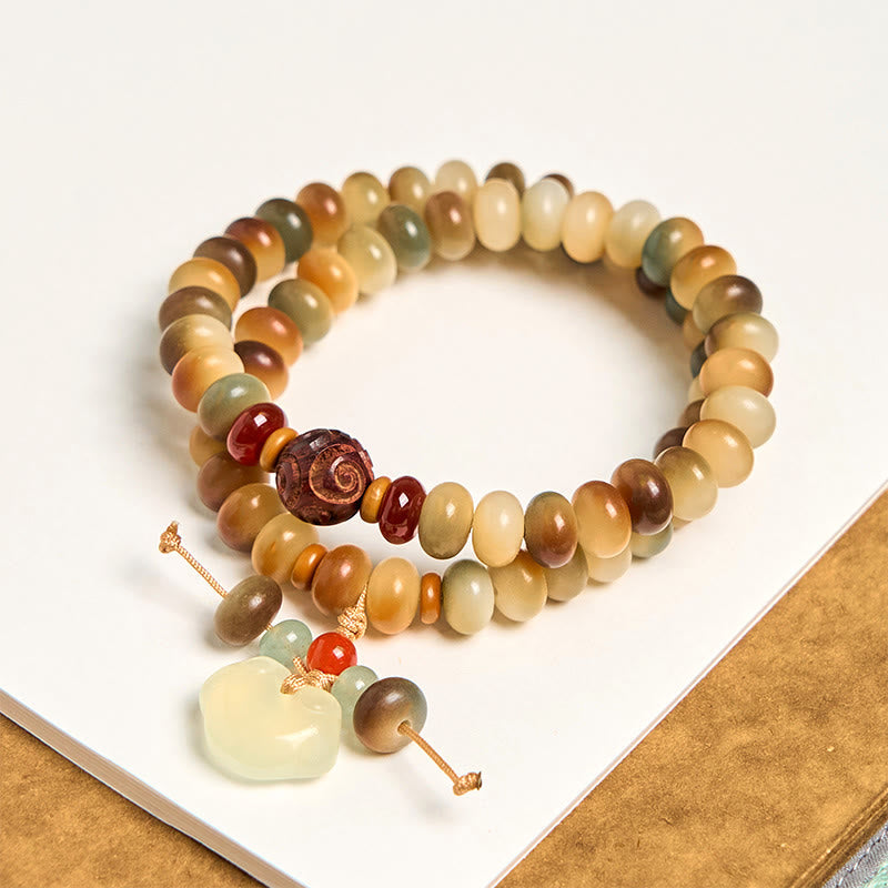 Nimara Ritual Colorful Bodhi Seed Peace Lock Charm Wisdom Abacus Beads Double Wrap Bracelet