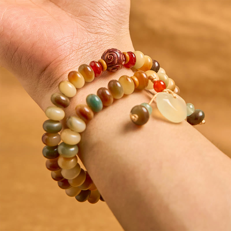 Nimara Ritual Colorful Bodhi Seed Peace Lock Charm Wisdom Abacus Beads Double Wrap Bracelet