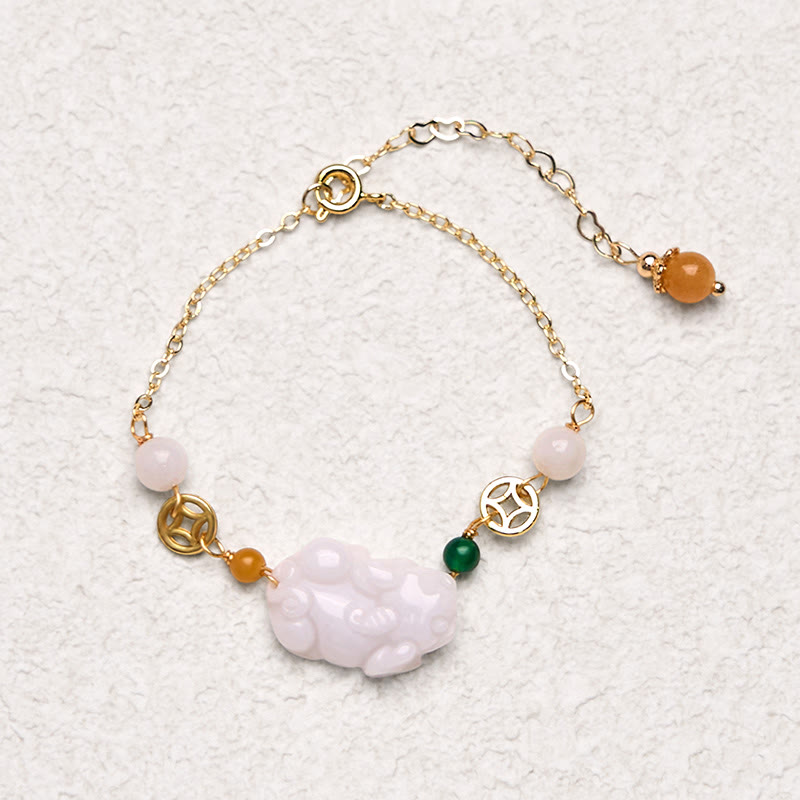 Nimara Ritual Natural Jade PiXiu Carved Copper Coin Luck Chain Bracelet