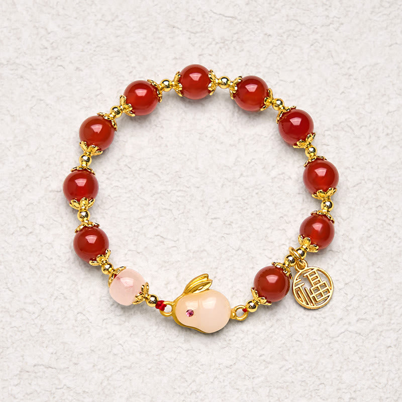 Nimara Ritual Red Agate Chalcedony Rabbit Fu Character Confidence Bracelet