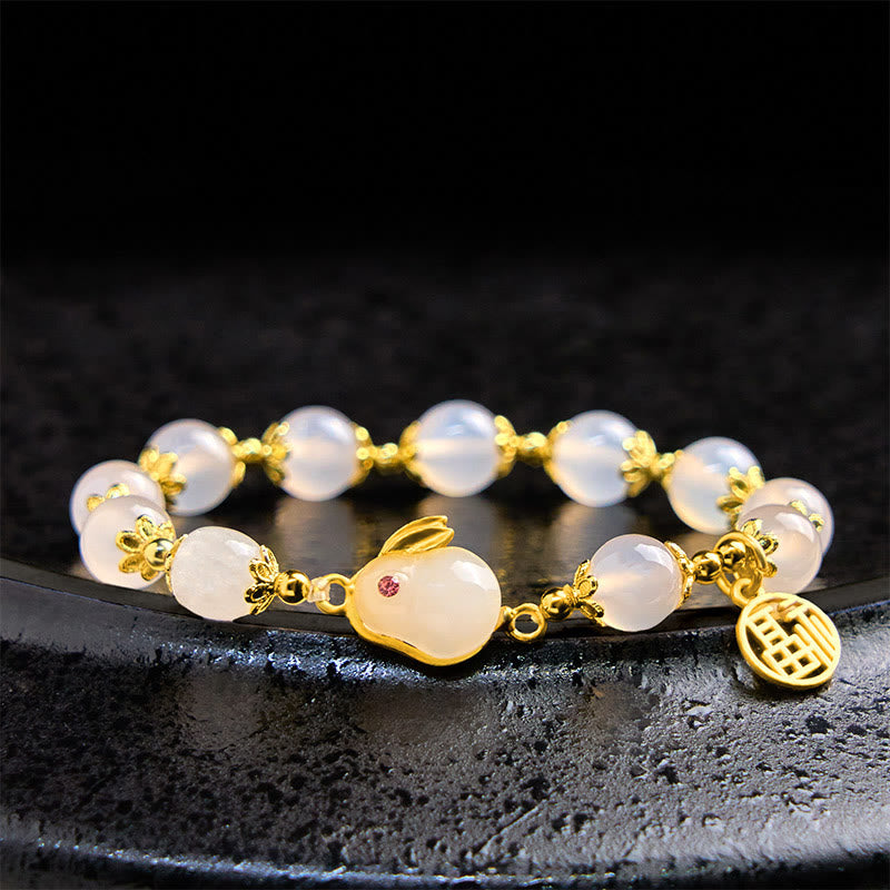 Nimara Ritual Red Agate Chalcedony Rabbit Fu Character Confidence Bracelet