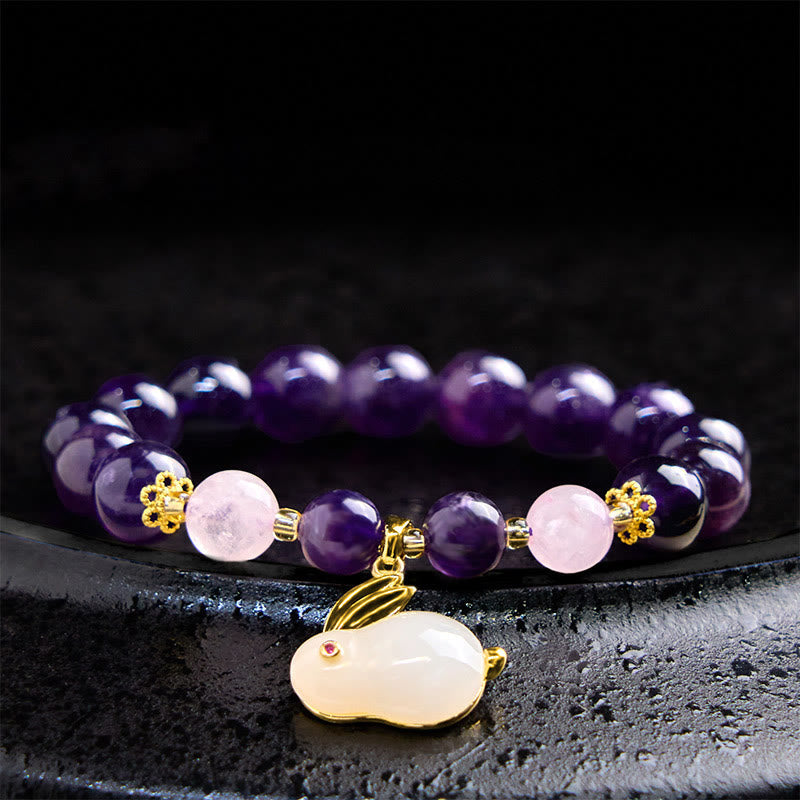 Nimara Ritual Natural Amethyst Rabbit Beads Inner Peace Bracelet