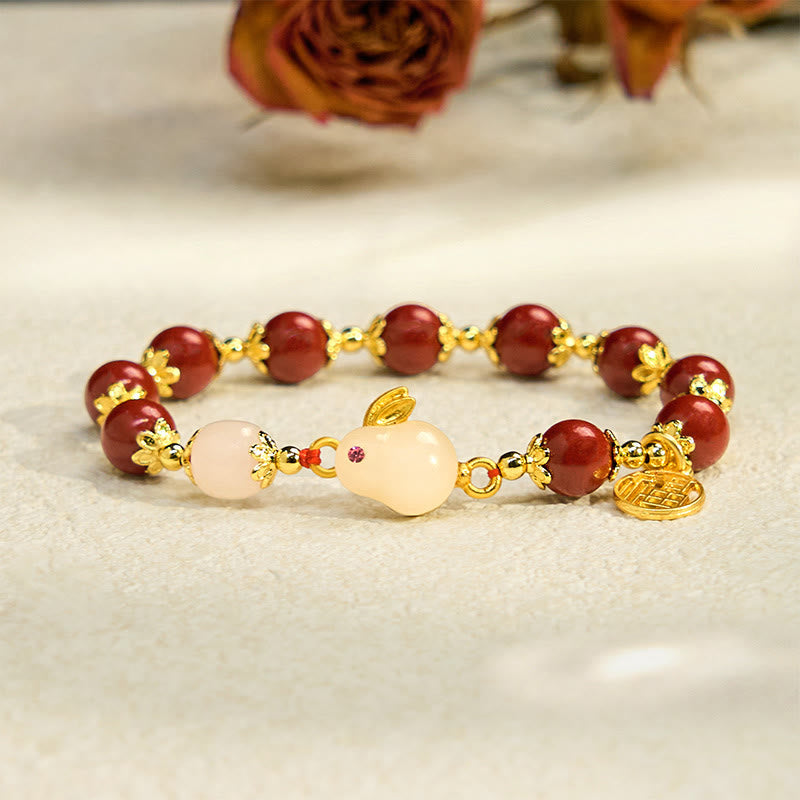 Nimara Ritual Cinnabar Cute Rabbit Bunny Fu Character Charm Blessing Bracelet