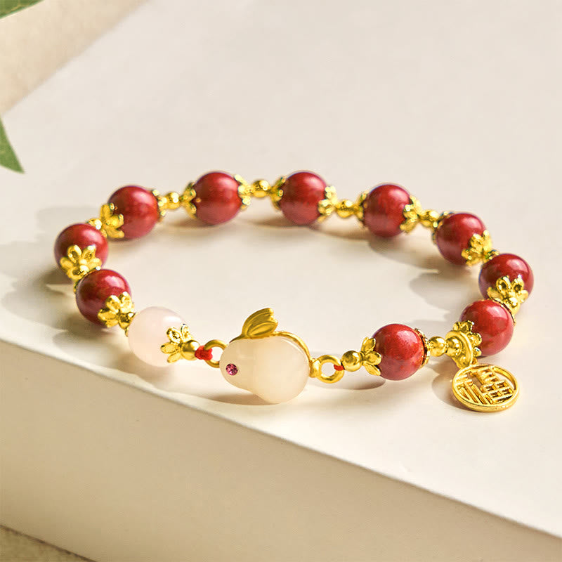 Nimara Ritual Cinnabar Cute Rabbit Bunny Fu Character Charm Blessing Bracelet