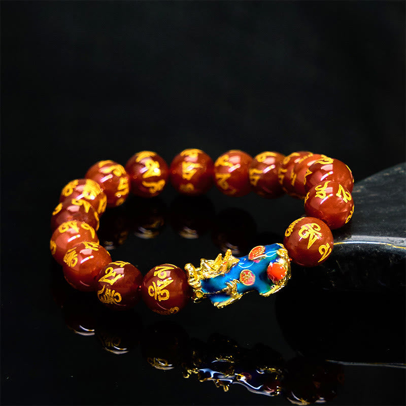 Nimara Ritual Red Agate Color Change PiXiu Om Mani Padme Hum Calm Bracelet