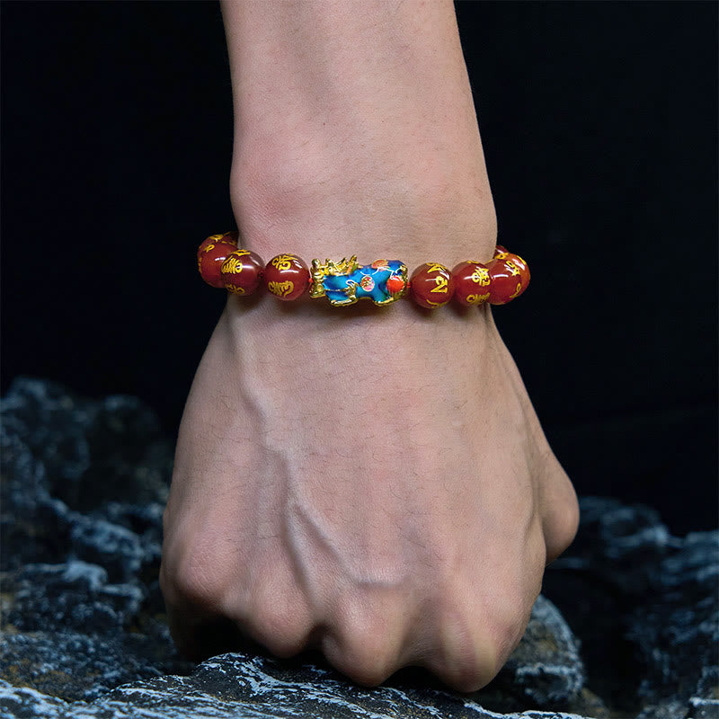Nimara Ritual Red Agate Color Change PiXiu Om Mani Padme Hum Calm Bracelet