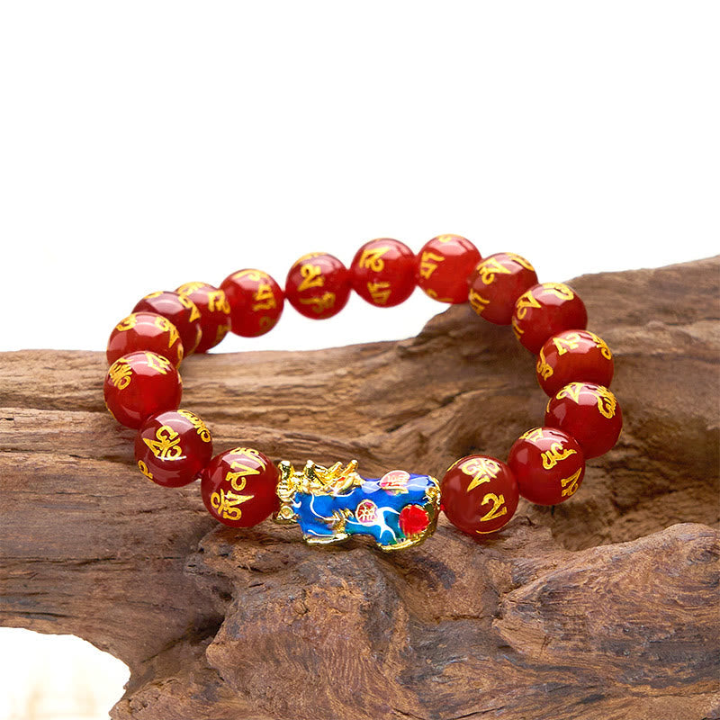 Nimara Ritual Red Agate Color Change PiXiu Om Mani Padme Hum Calm Bracelet