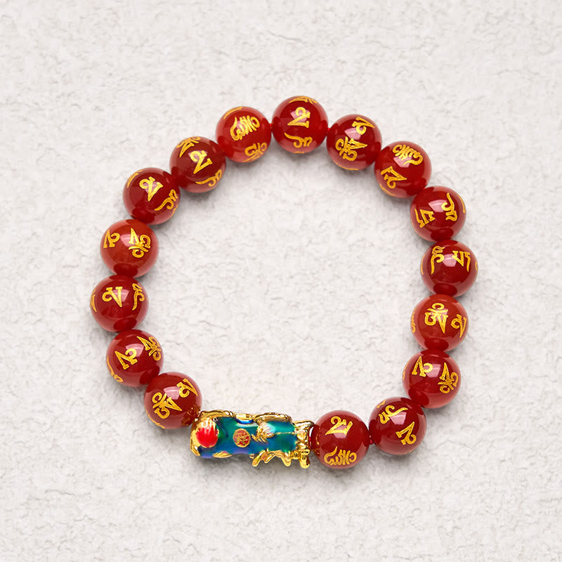 Nimara Ritual Red Agate Color Change PiXiu Om Mani Padme Hum Calm Bracelet