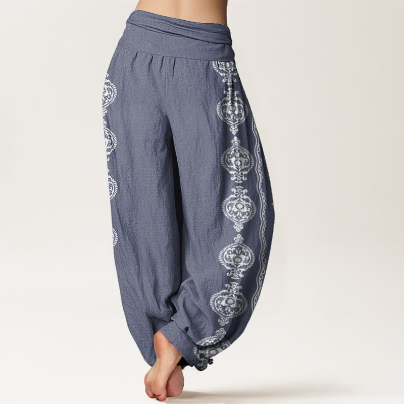 Nimara Ritual Pure Cotton Mandala Om Mani Padme Hum Women's Elastic Waist Harem Pants