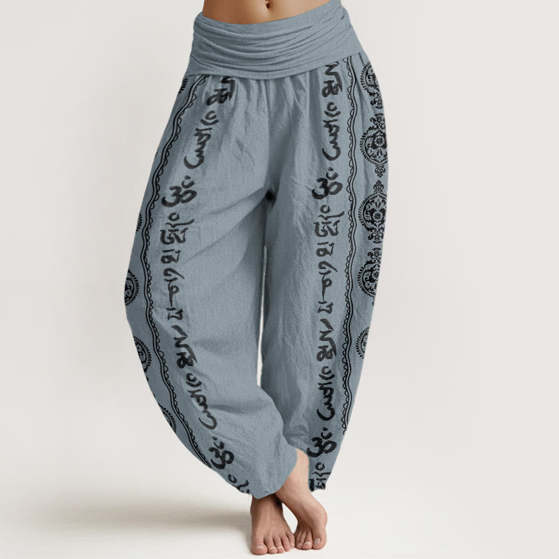 Nimara Ritual Pure Cotton Mandala Om Mani Padme Hum Women's Elastic Waist Harem Pants