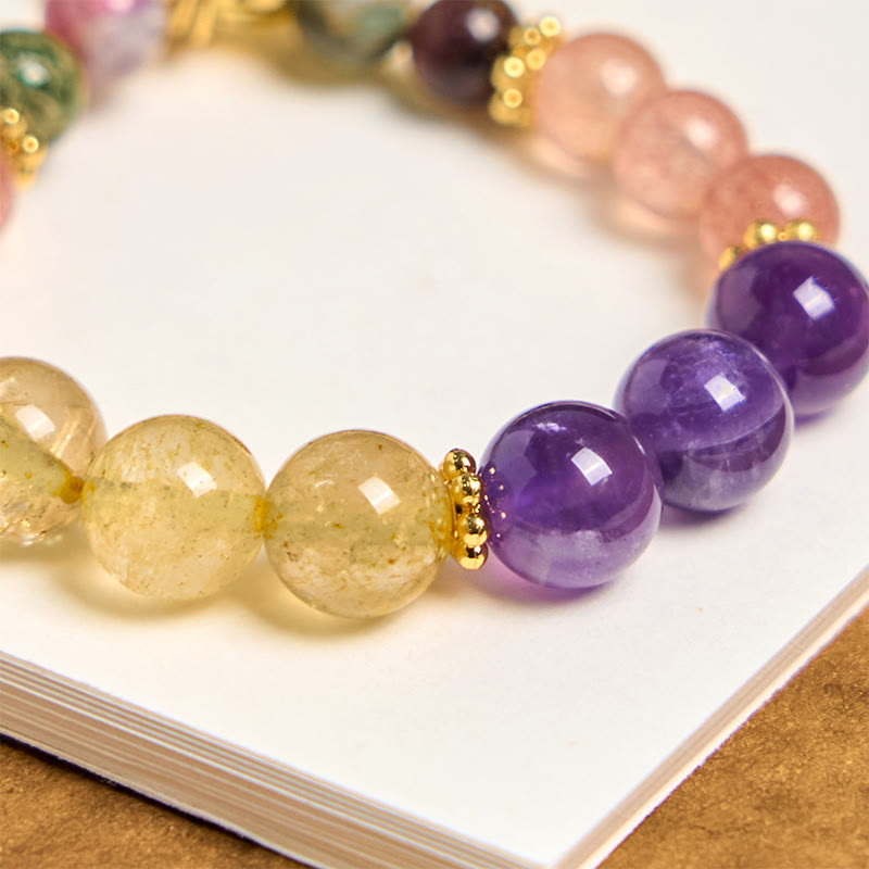 Nimara Ritual Natural Strawberry Quartz Amethyst Citrine Beads Love Key Chain Hanging Decoration