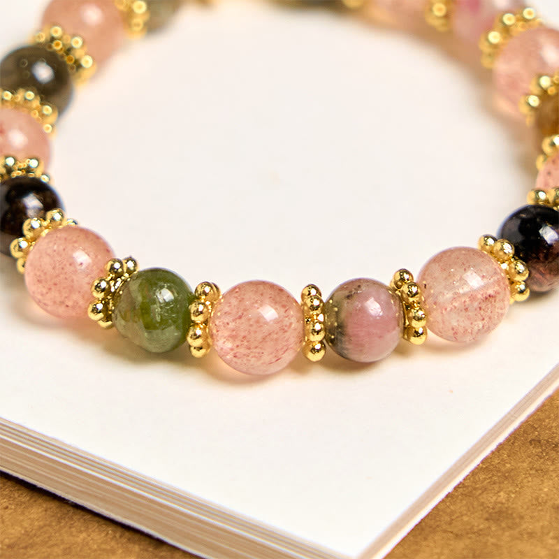 Nimara Ritual Natural Strawberry Quartz Crystal Beads Positive Key Chain Phone Hanging Decoration