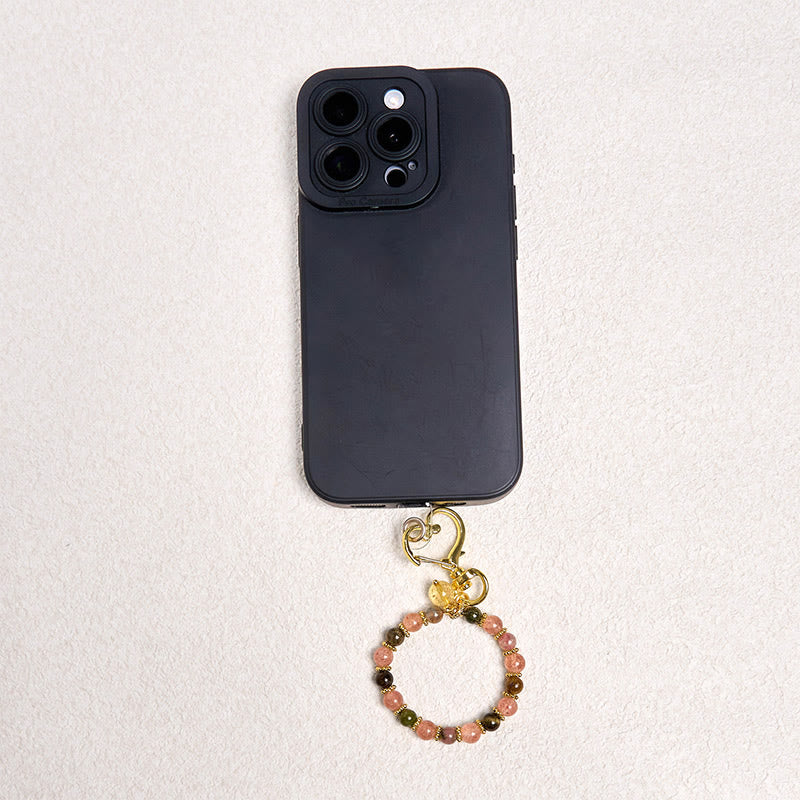 Nimara Ritual Natural Strawberry Quartz Crystal Beads Positive Key Chain Phone Hanging Decoration