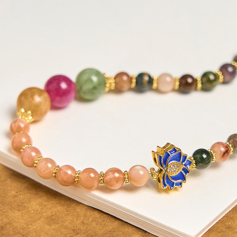 Nimara Ritual Tourmaline Sun Stone Lotus Positive Key Chain Phone Hanging Decoration