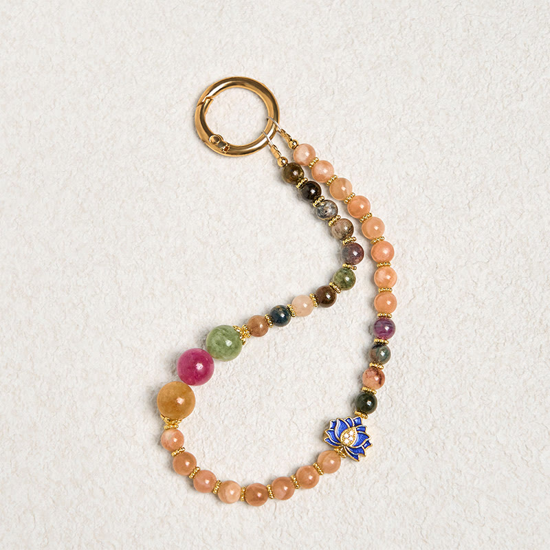 Nimara Ritual Tourmaline Sun Stone Lotus Positive Key Chain Phone Hanging Decoration