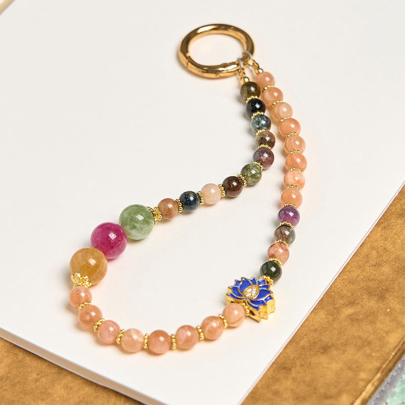 Nimara Ritual Tourmaline Sun Stone Lotus Positive Key Chain Phone Hanging Decoration