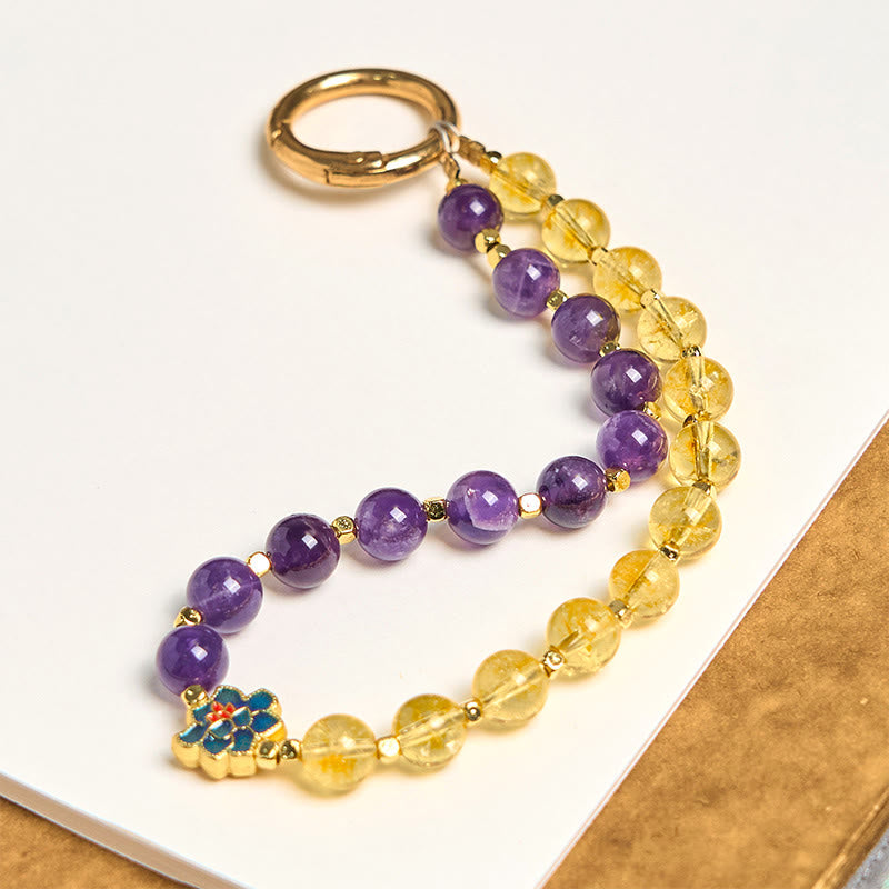 Nimara Ritual Natural Amethyst Citrine Healing Key Chain Phone Hanging Decoration
