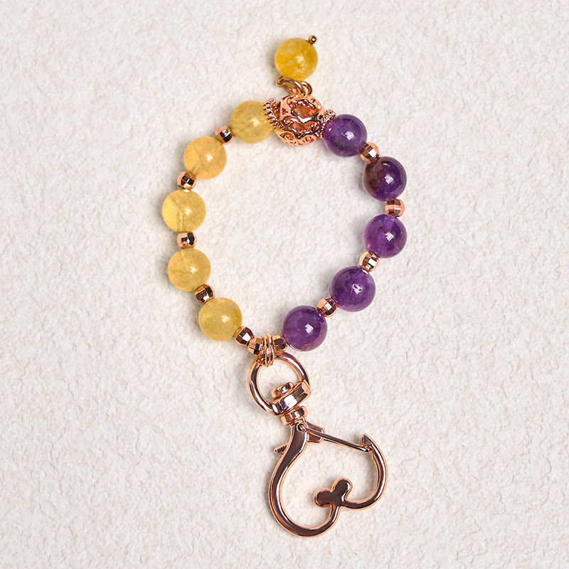 Nimara Ritual Natural Amethyst Citrine Bead Healing Key Chain Hanging Decoration