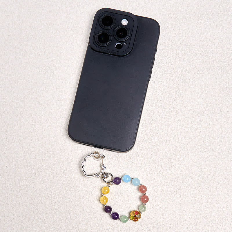 Nimara Ritual Natural Strawberry Quartz Amethyst Citrine Aquamarine Flower Key Chain Hanging Decoration