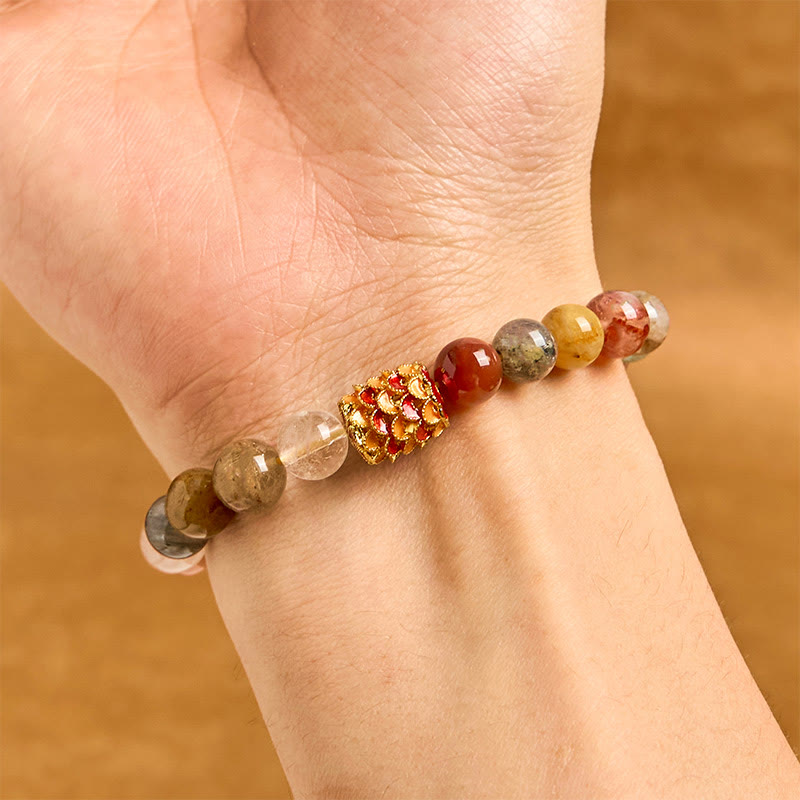 Nimara Ritual Natural Colorful Rutilated Quartz Yin Yang Protection Bracelet
