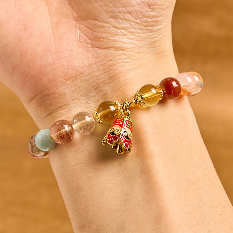 Nimara Ritual Natural Colorful Rutilated Quartz Yin Yang Protection Bracelet